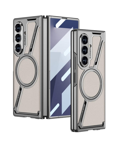 Samsung Galaxy Z Fold7 Gkk Leather Magnetic Case with Magsafe with Front Glass - Titanium