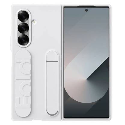 Samsung Galaxy Z Fold7 Skin Feel Silicon Case with Kickstand & Band in Built Front Glass - White