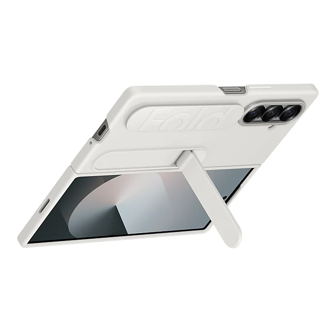 Samsung Galaxy Z Fold7 Skin Feel Silicon Case with Kickstand & Band in Built Front Glass - White