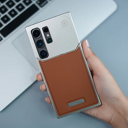 Samsung Galaxy S25 Ultra Metal Case, Aero Flex Aluminum Metal + Leather Frameless Design Bumper Case with Magsafe- Brown