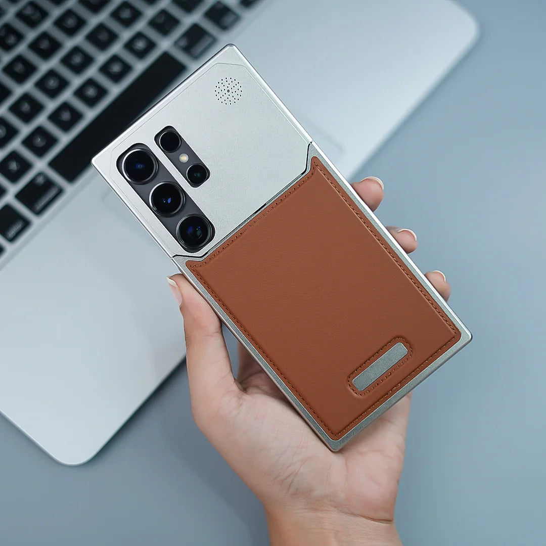 Samsung Galaxy S25 Ultra Metal Case, Aero Flex Aluminum Metal + Leather Frameless Cover Magsafe - Brown