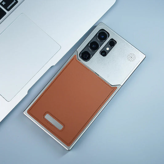 Samsung Galaxy S25 Ultra Metal Case, Aero Flex Aluminum Metal + Leather Frameless Cover Magsafe - Brown