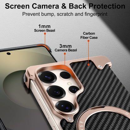 Samsung Galaxy S25 Ultra Metal Case, Frameless Metal Carbon Case Strong Magnetic Kickstand with 360° Rotation Ring4