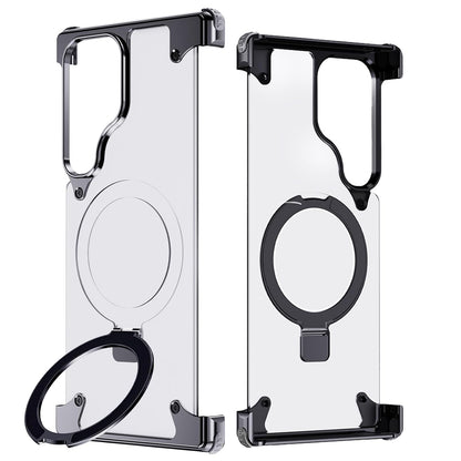 Samsung Galaxy S25 Ultra Metal Case, Frameless Thin Smoky Magsafe Cover Invisible Kickstand - Black