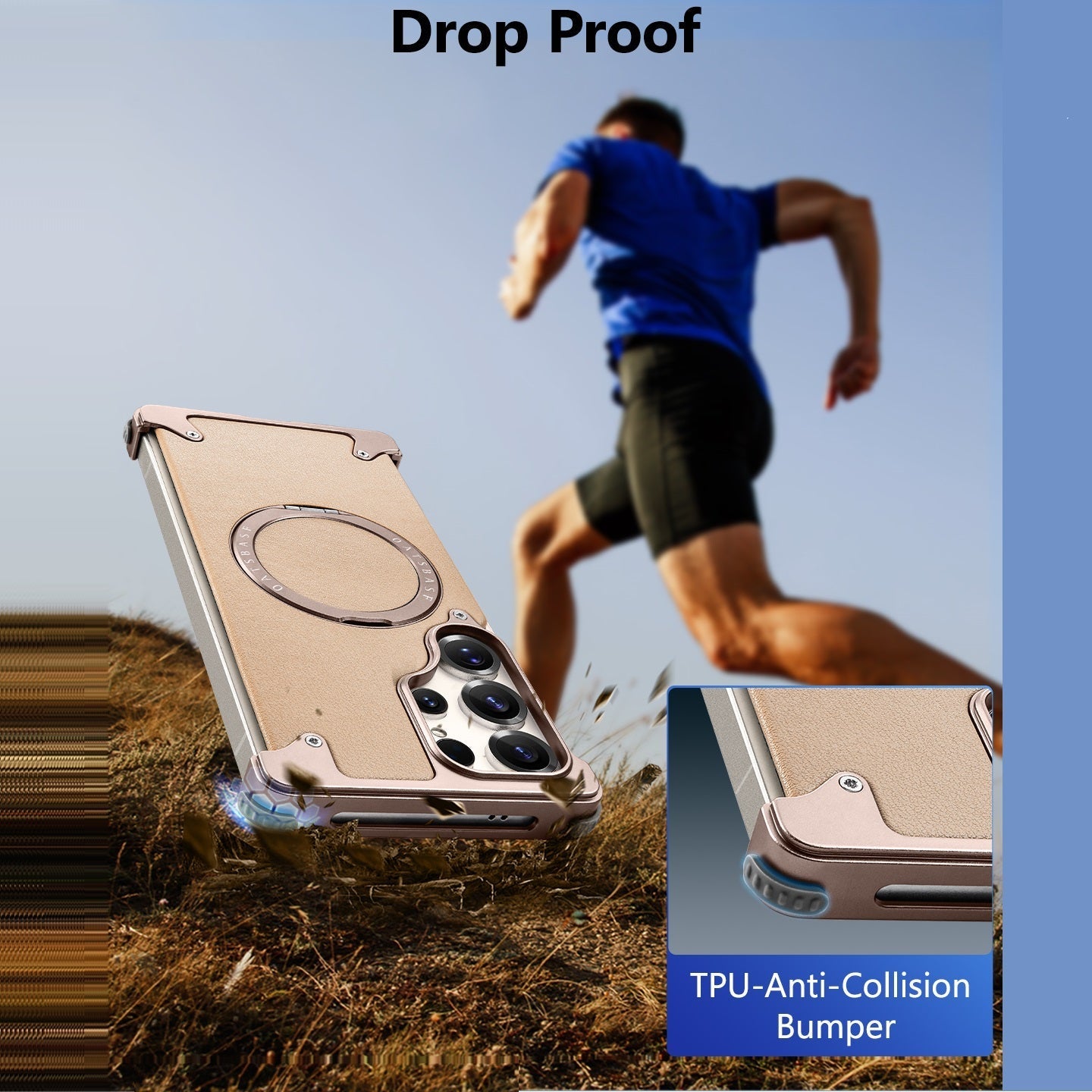 Samsung Galaxy S25 Ultra Metal Leather Case, Frameless Ultra Thin Leather Magsafe Strong Magnetic Kickstand with 360° Rotation Ring - Desert Titanium