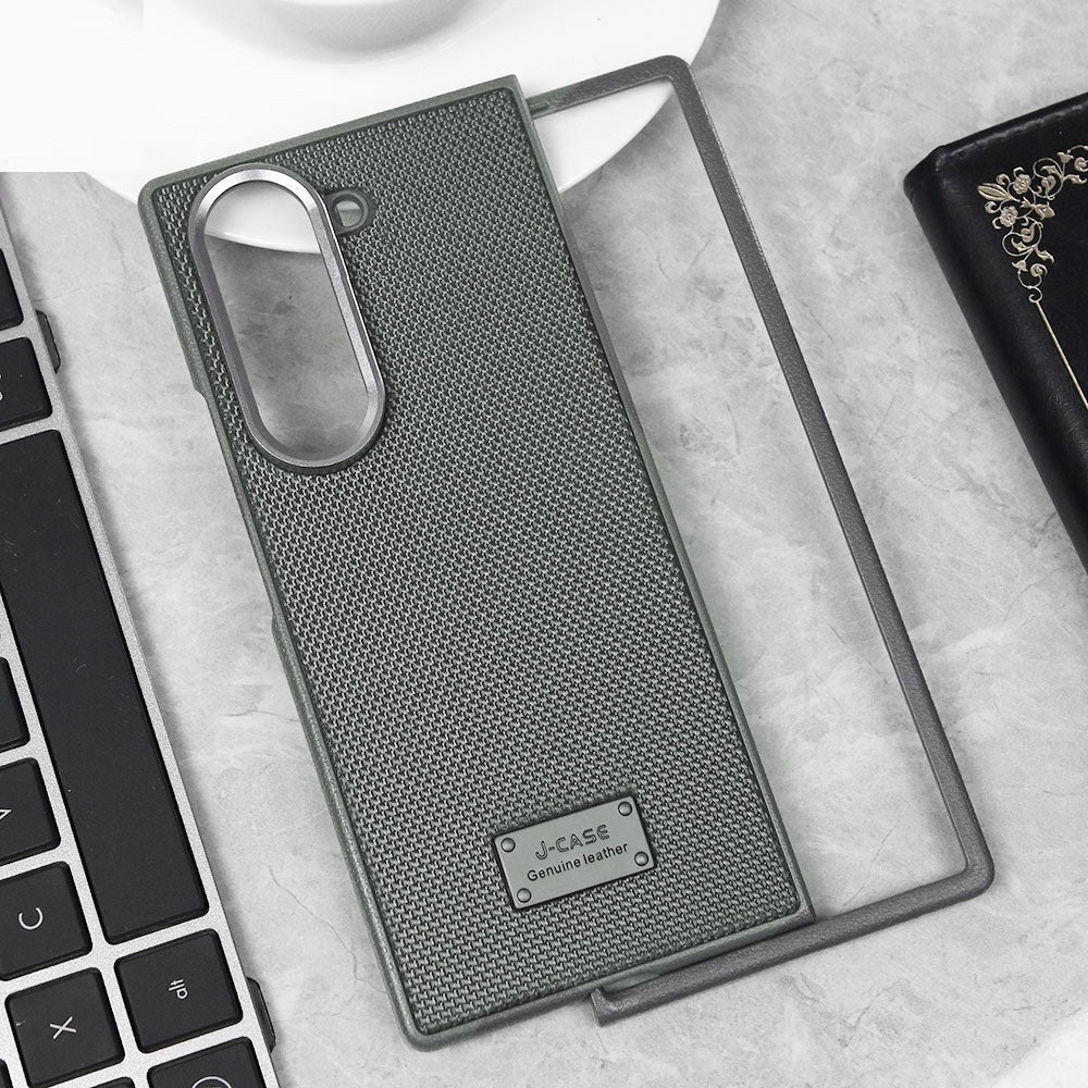 Samsung Galaxy Z Fold6 Dotted Vegan Leather Case Slim Cover with Metal Camera Protection - Grey