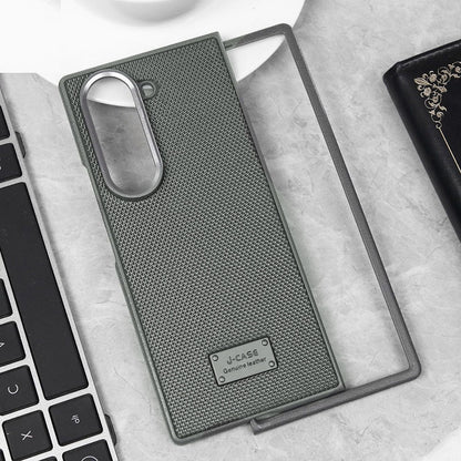 Samsung Galaxy Z Fold6 Dotted Vegan Leather Case Slim Cover with Metal Camera Protection - Grey