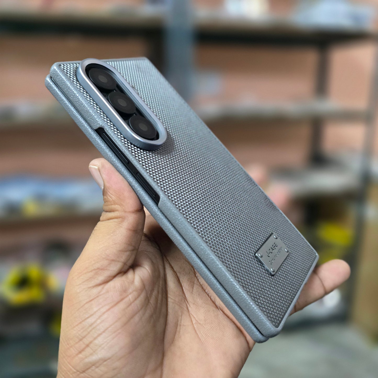 Samsung Galaxy Z Fold7 Dotted Vegan Leather Case Slim Cover with Metal Camera Protection - Grey