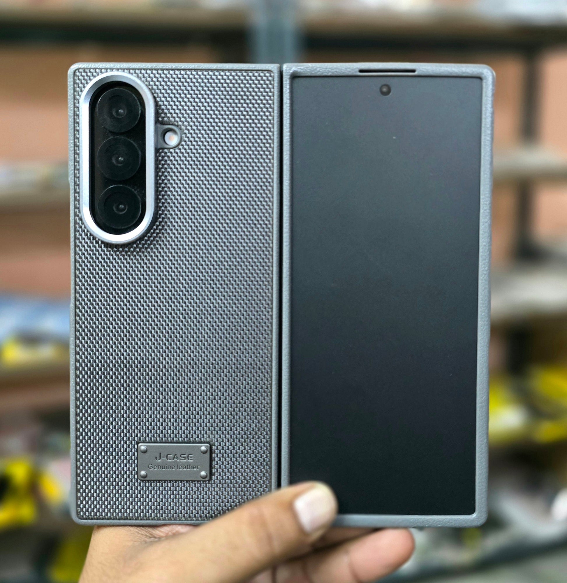 Samsung Galaxy Z Fold7 Dotted Vegan Leather Case Slim Cover with Metal Camera Protection - Grey