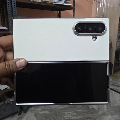 Samsung Galaxy Z Fold7 Premium Electroplating Leather Case Soft Inside - White