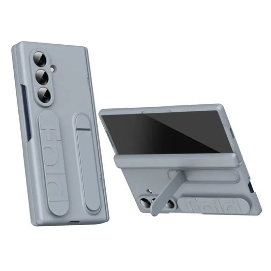 Samsung Galaxy Z Fold7 Silicon Skin Feel Band Strip & Kickstand Case with Hinge Protection - Grey