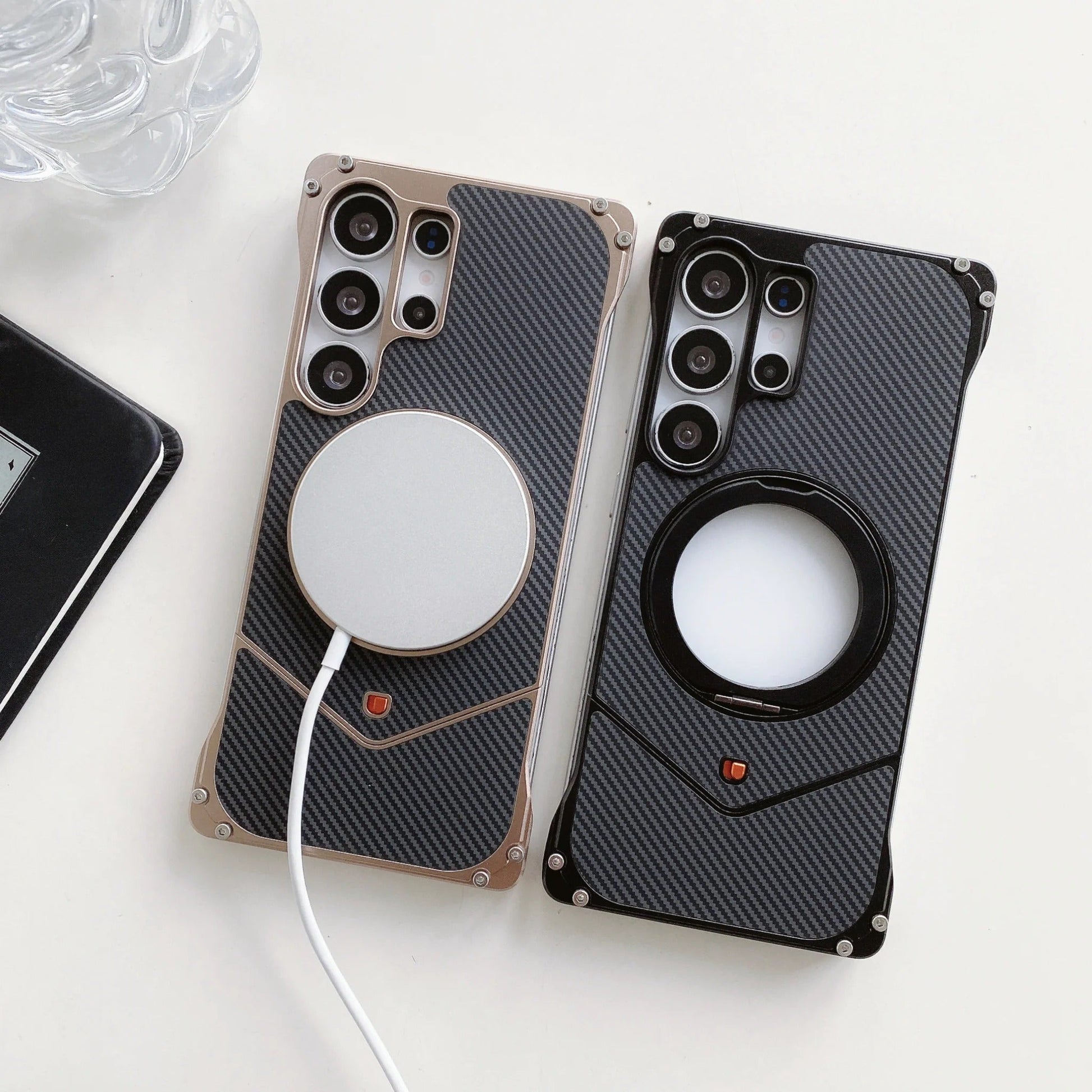 Samsung Galaxy S25 Ultra Metal Case, Frameless Metal Carbon Cover Strong Kickstand 360° Rotation Ring - Titanium