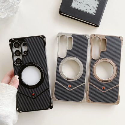 Samsung Galaxy S25 Ultra Metal Case, Frameless Metal Carbon Cover Strong Kickstand 360° Rotation Ring - Titanium