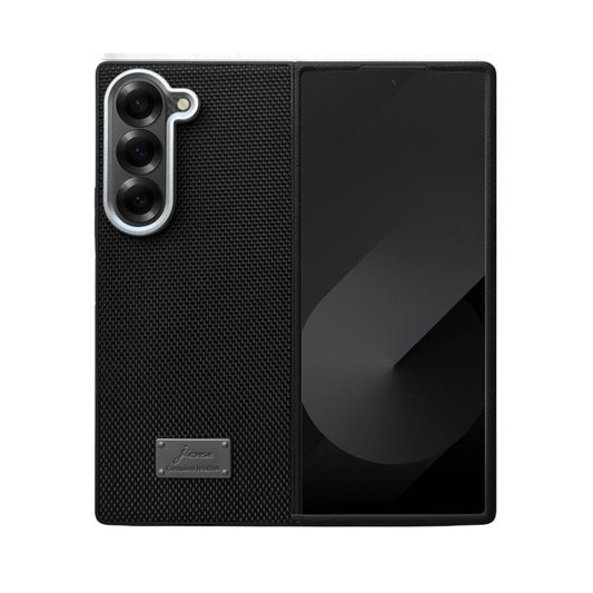 Samsung Galaxy Z Fold6 Dotted Vegan Leather Case Slim Cover with Metal Camera Protection - Black