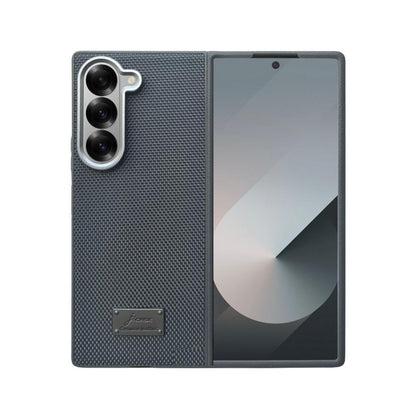 Samsung Galaxy Z Fold6 Dotted Vegan Leather Case Slim Cover with Metal Camera Protection - Grey