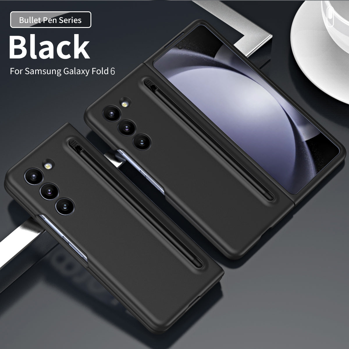 Samsung Galaxy Z Fold 6 Silky Liquid PC Matte S-Pen Case (With Front Glass) - Black