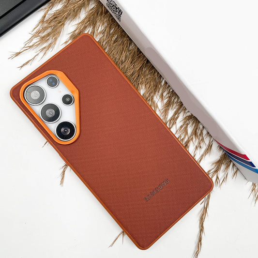 Samsung Galaxy S24 Ultra Leather Case, Signature Luxury Doted Vegan Leather Case - Brown