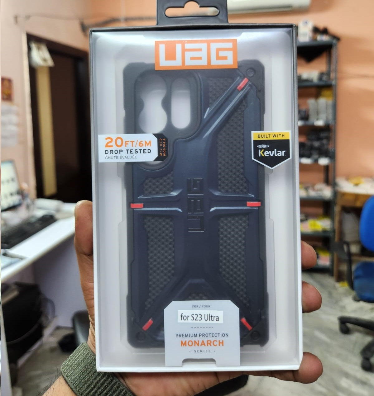 Samsung Galaxy S23 Ultra UAG Monarch Kevlar Series Rugged Heavy Duty Armor Case with 5 Red Dot - Blue