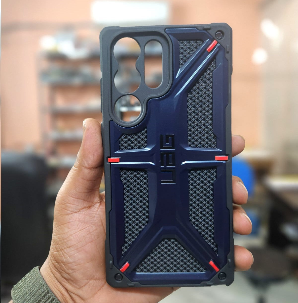 Samsung Galaxy S23 Ultra UAG Monarch Kevlar Series Rugged Heavy Duty Armor Case with 5 Red Dot - Blue