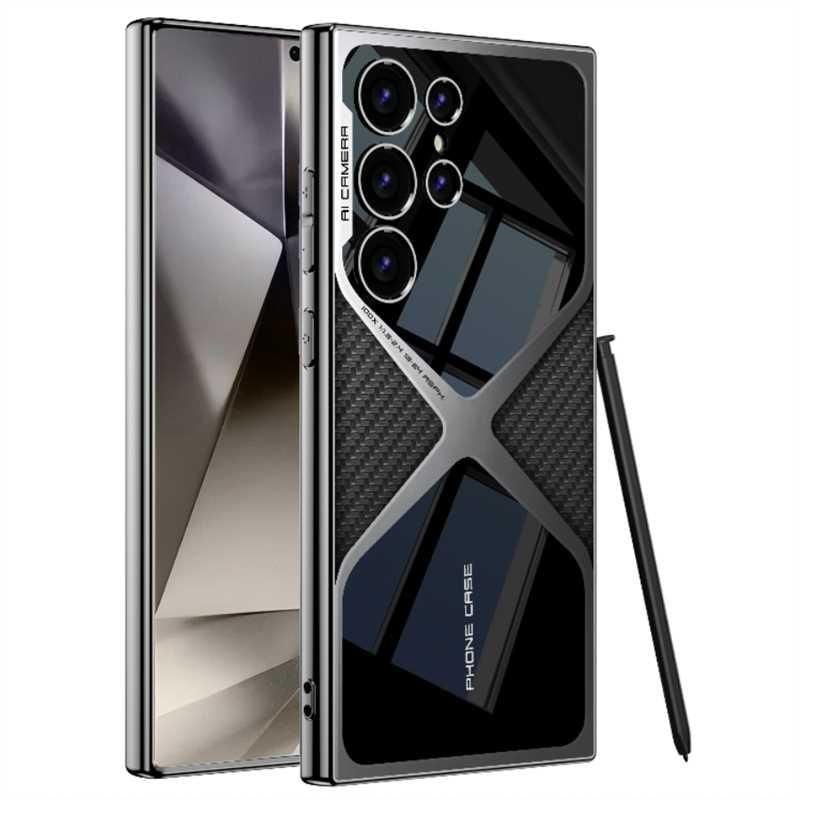 Samsung Galaxy S23 Ultra GKK Electroplated Lens Case (Inner Carbon) with Camera Protection - Black