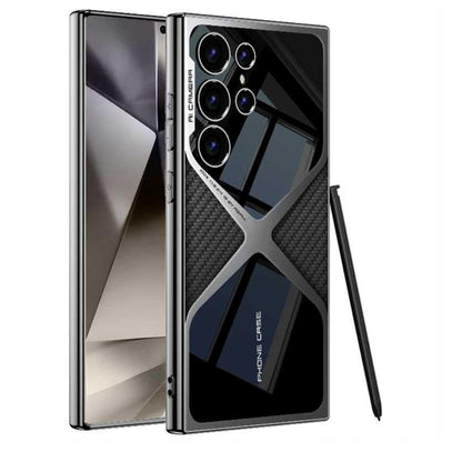 Samsung Galaxy S23 Ultra GKK Electroplated Lens Case (Inner Carbon) with Camera Protection - Black