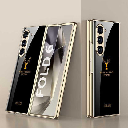 Samsung Galaxy Z Fold 6 Original GKK Glossy Deer Glass Case with Front Glass - Black Deer