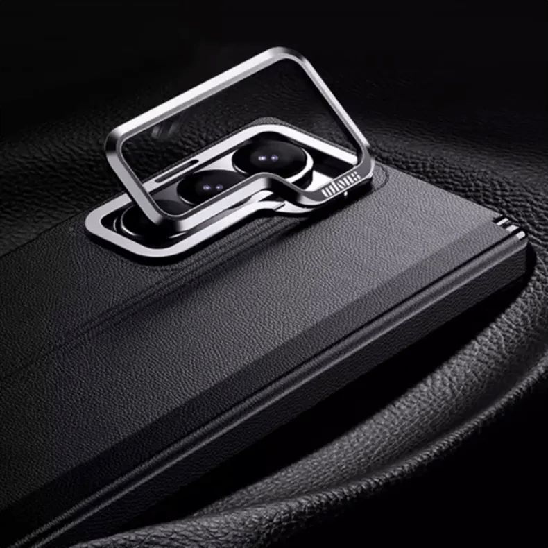 Samsung Galaxy Z Fold 6 Genuine Leather Magsafe Case with Metal Kickstand & Hinge Protection (No Front)