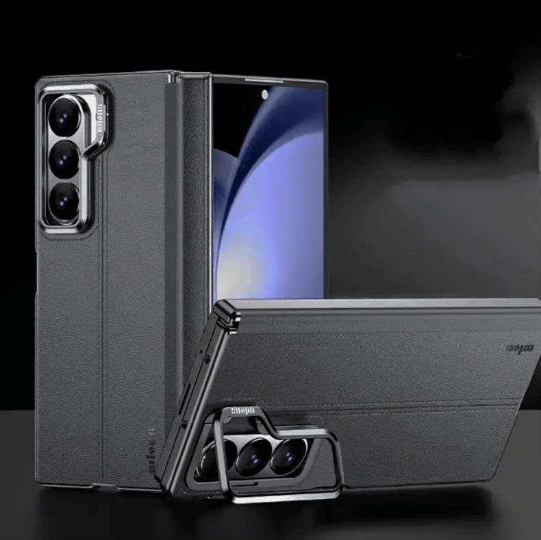 Samsung Galaxy Z Fold 6 Genuine Leather Magsafe Case with Metal Kickstand & Hinge Protection (No Front)