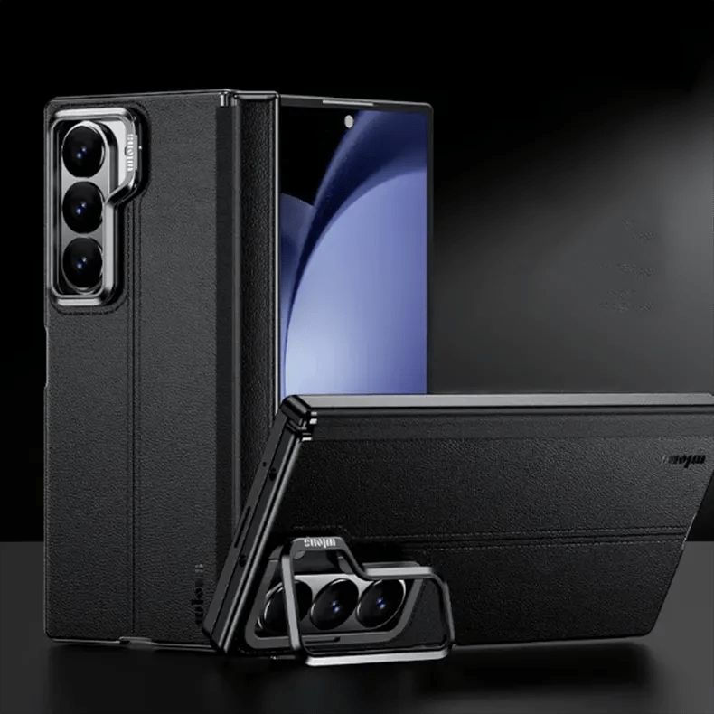 Samsung Galaxy Z Fold 6 Genuine Leather Magsafe Case with Metal Kickstand & Hinge Protection (No Front)