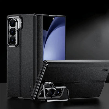 Samsung Galaxy Z Fold 6 Genuine Leather Magsafe Case with Metal Kickstand & Hinge Protection (No Front)