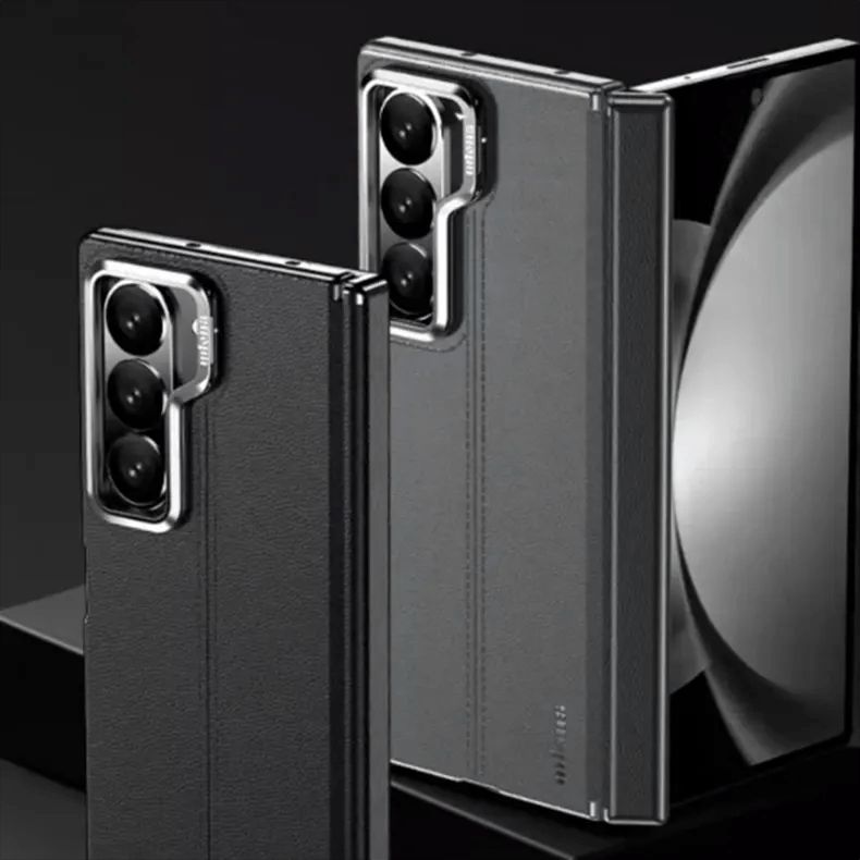 Samsung Galaxy Z Fold 6 Genuine Leather Magsafe Case with Metal Kickstand & Hinge Protection (No Front)