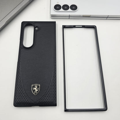 Samsung Galaxy Z Fold 6 Leather FR Logo Case Sport Car Design - Lilac / Black