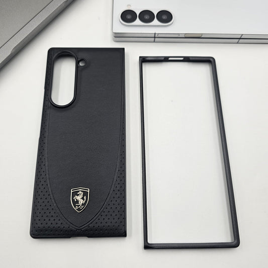 Samsung Galaxy Z Fold 6 Leather FR Logo Case Sport Car Design - Lilac / Black