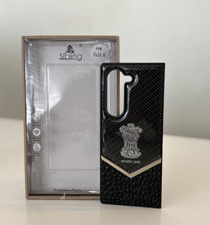 Samsung Galaxy Z Fold6 "Satyamev Jayate" Crock & Carbon Pattern Printed Logo Case