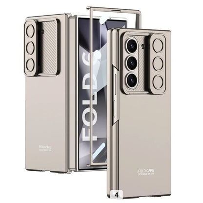Samsung Galaxy Z Fold6 GKK Ultra Thin Case with Slide Camera Cover Front in-Built Glass - Grey / Gold