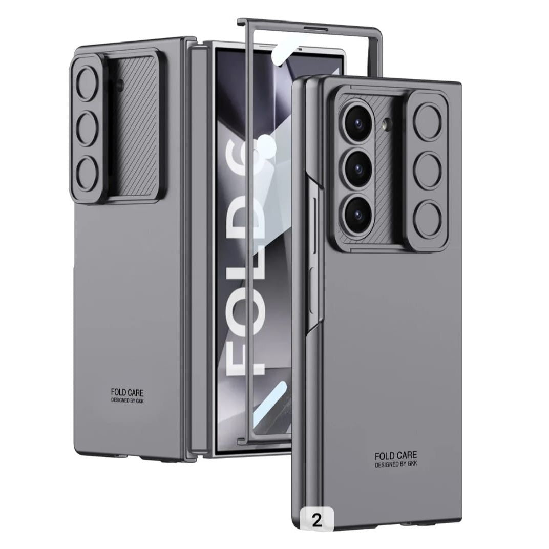 Samsung Galaxy Z Fold6 GKK Ultra Thin Case with Slide Camera Cover Front in-Built Glass - Grey / Gold