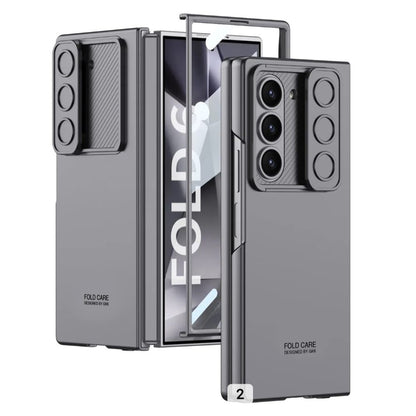 Samsung Galaxy Z Fold6 GKK Ultra Thin Case with Slide Camera Cover Front in-Built Glass - Grey / Gold