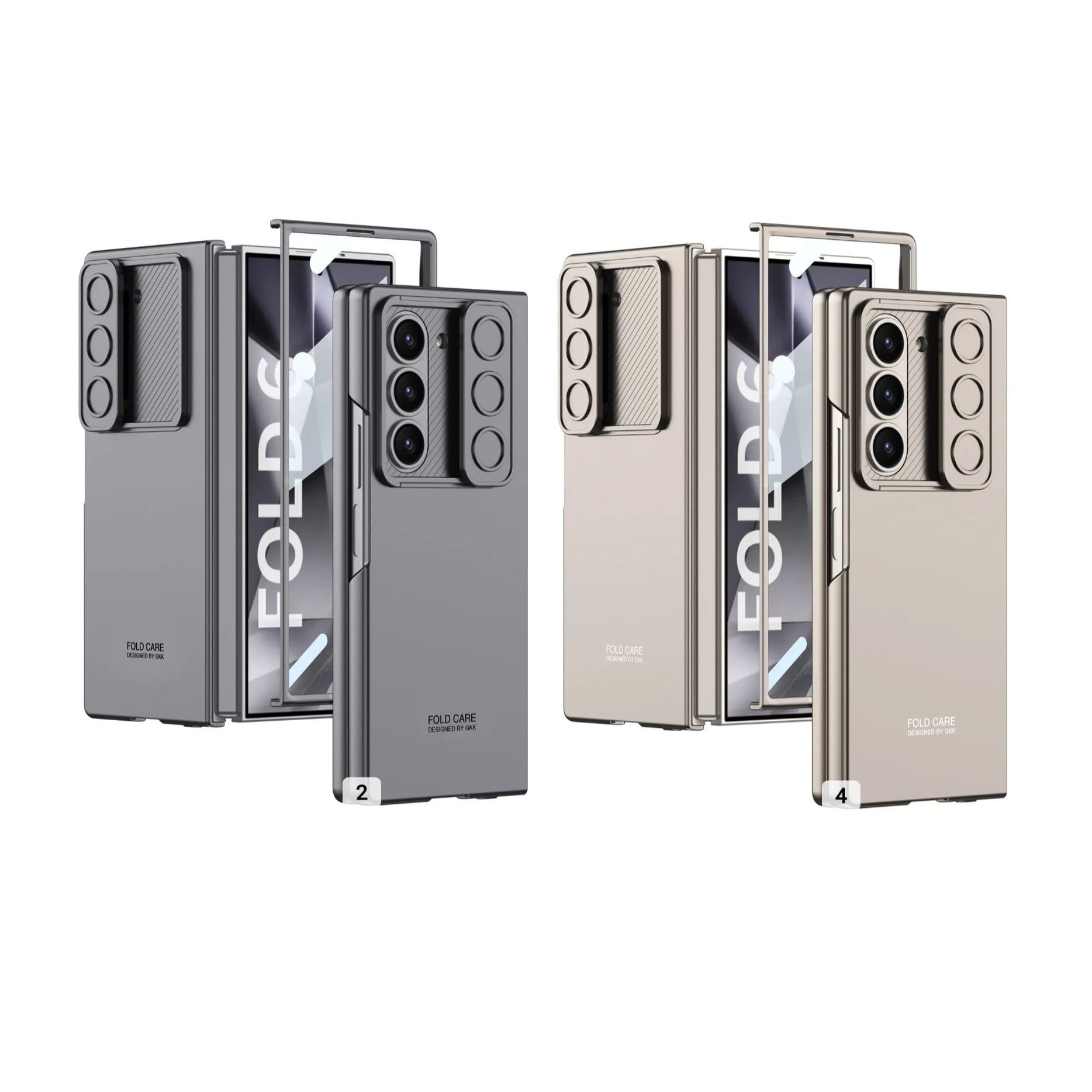 Samsung Galaxy Z Fold 6 GKK Ultra Thin Case with Slide Camera Cover Front in-Built Glass - Grey / Gold