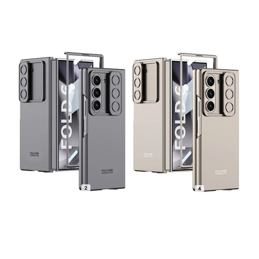 Samsung Galaxy Z Fold 6 GKK Ultra Thin Case with Slide Camera Cover Front in-Built Glass - Grey / Gold