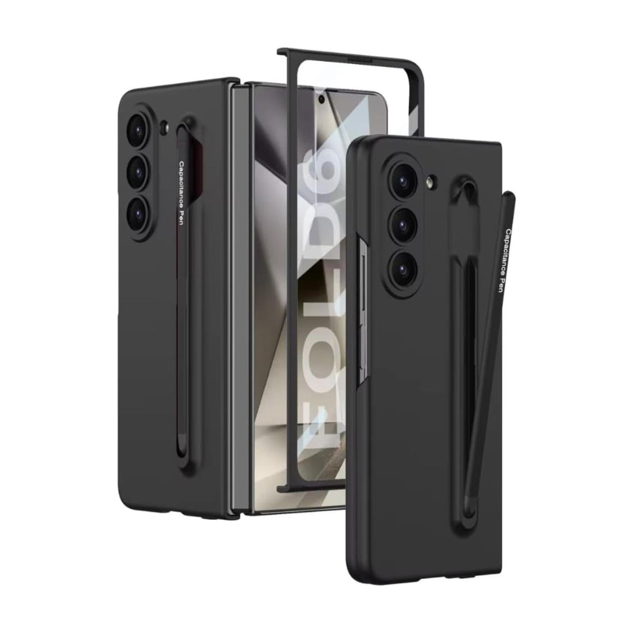 Samsung Galaxy Z Fold 6 PC Matte Hard Case with Hinge Protection Black S-Pen - Black