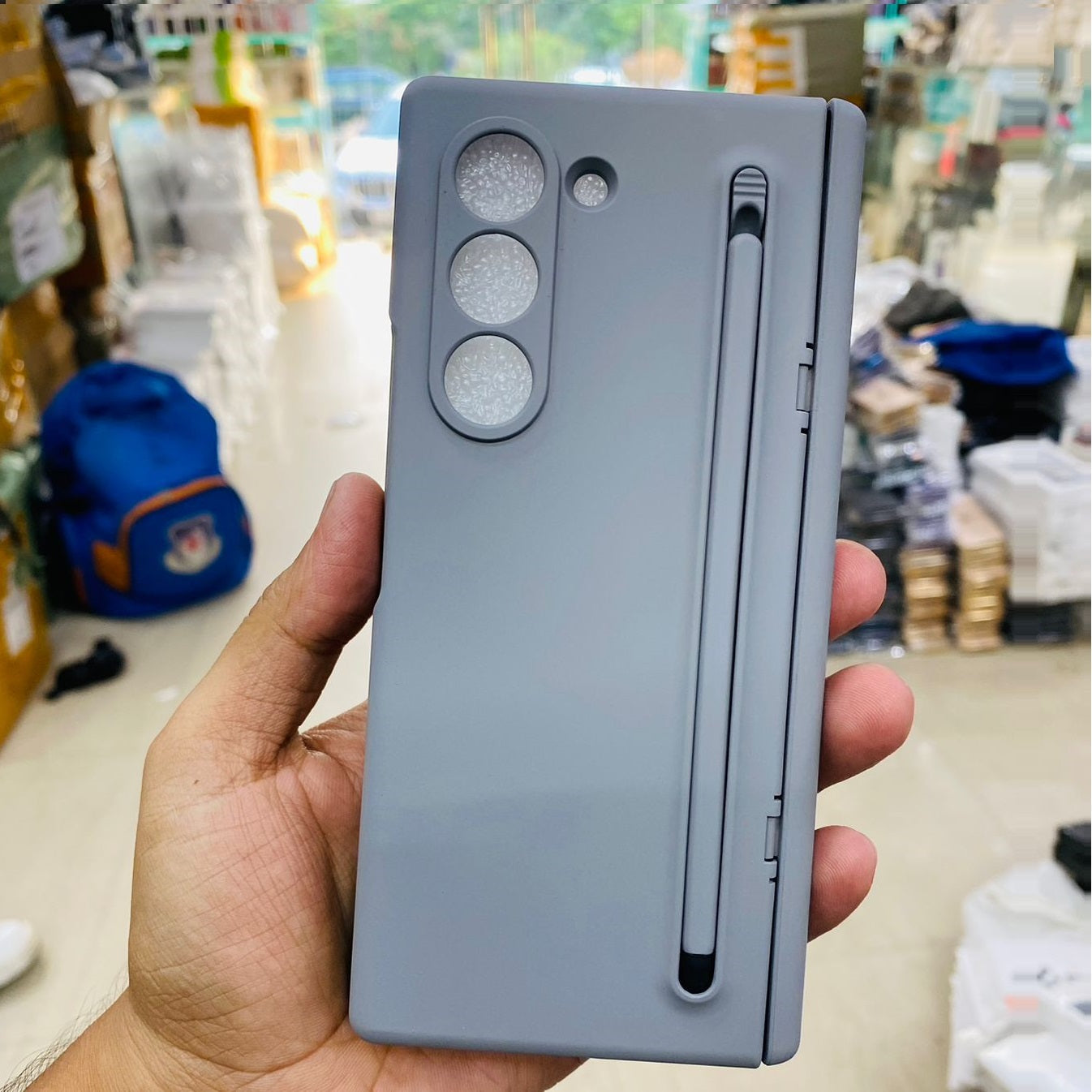 Samsung Galaxy Z Fold6 Silky Liquid PC Matte S-Pen, Kickstand and Hinge Protection Case in-Built Front Glass - Titanium Grey