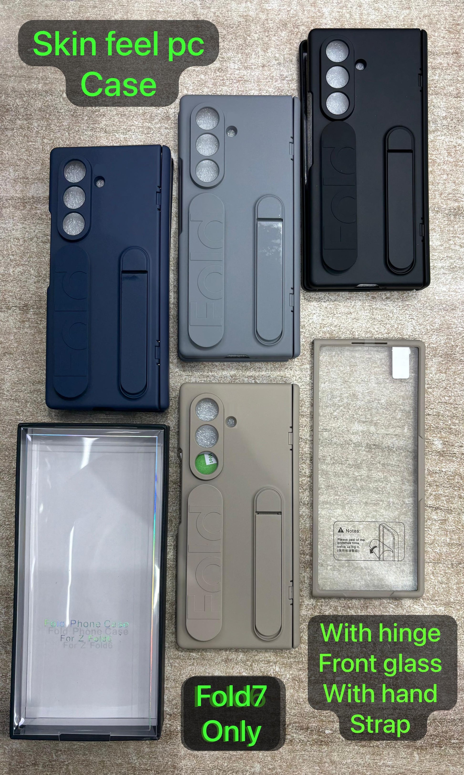 Samsung Galaxy Z Fold7 Silicon Skin Feel Band Strip & Kickstand Case with Hinge Protection - Blue