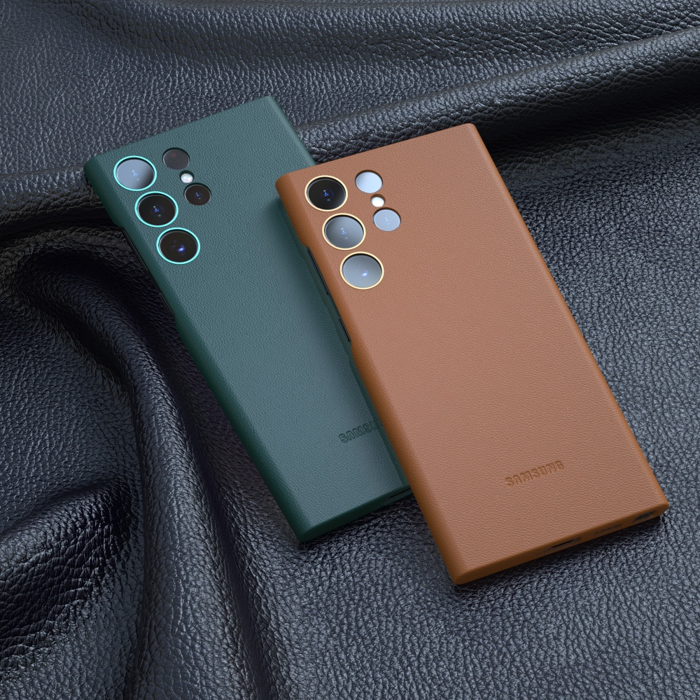 Samsung Galaxy S23 Ultra Super Slim Vegan Leather Case with Logo - Brown