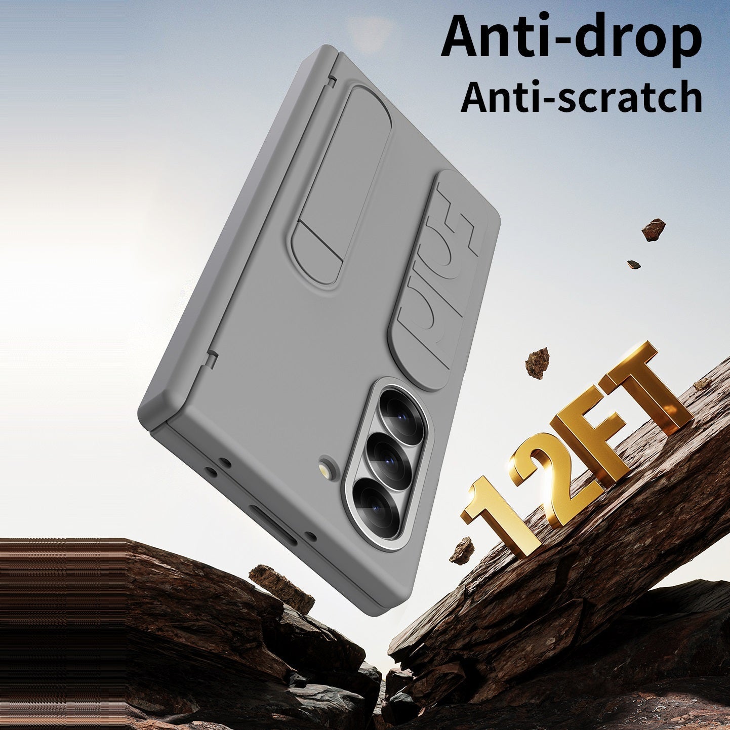 Samsung Galaxy Z Fold7 Silicon Skin Feel Band Strip & Kickstand Case with Hinge Protection - Black