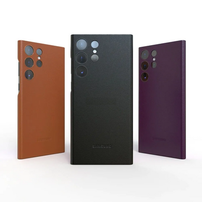 Samsung Galaxy S23 Ultra Super Slim Vegan Leather Case with Logo - Brown