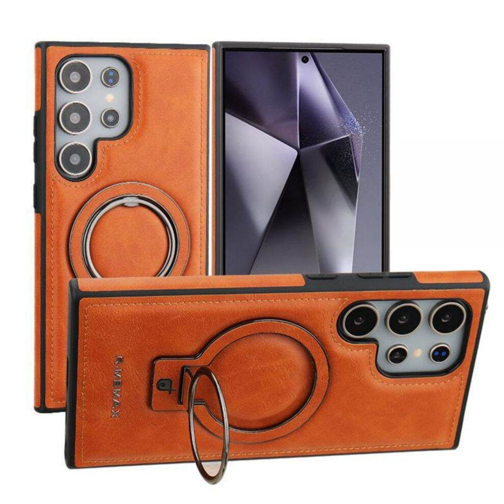 Samsung Galaxy S25 Ultra Leather Case, Premium PU Leather Case with Invisible Stand Magsafe Case - Brown