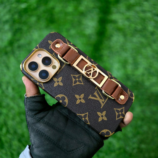 iPhone 16 Pro Max Luxurious Premium Louis Vuitton Leather Case with Belt - Brown