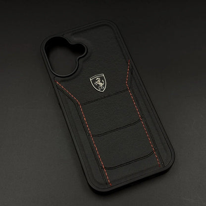 iPhone 17 Ferrari Sports Car Heritage Leather Stitched Case - Black