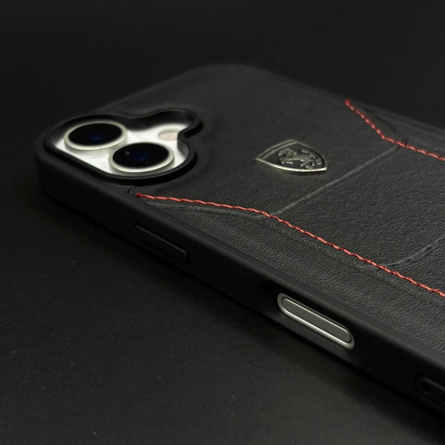 iPhone 17 Ferrari Sports Car Heritage Leather Stitched Case - Black