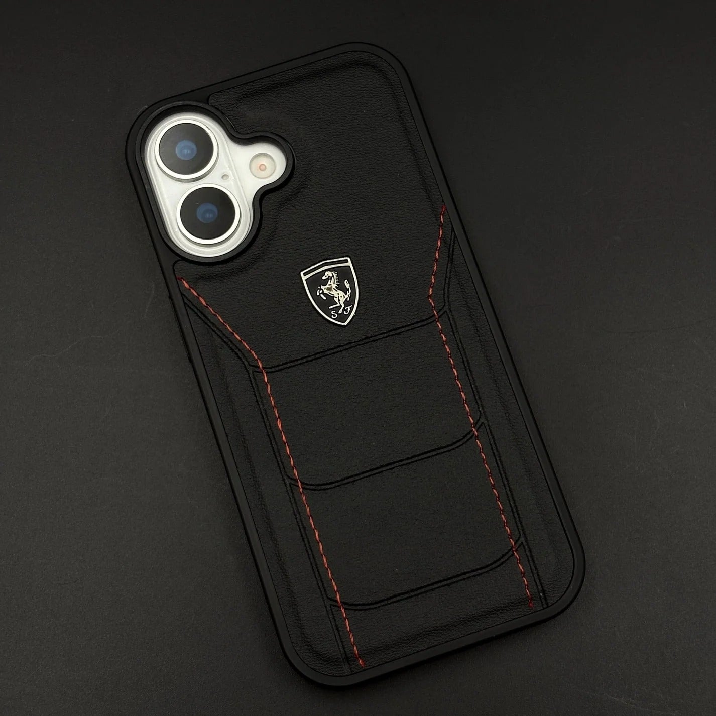 iPhone 17 Ferrari Sports Car Heritage Leather Stitched Case - Black